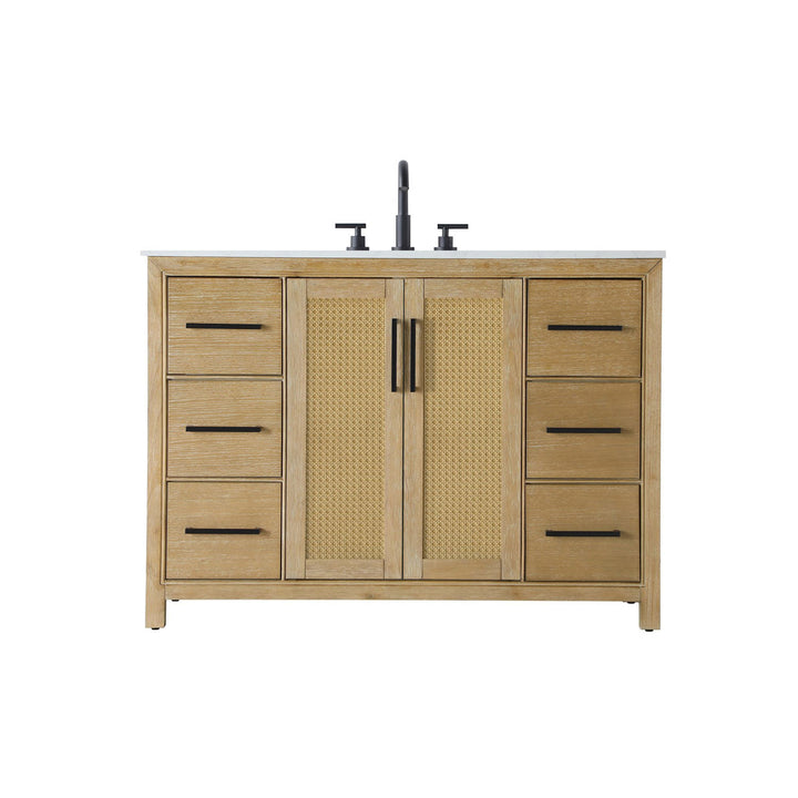 48 Inch Single Bathroom Vanity In Linen Oak - View 3 - Joshua Marshal