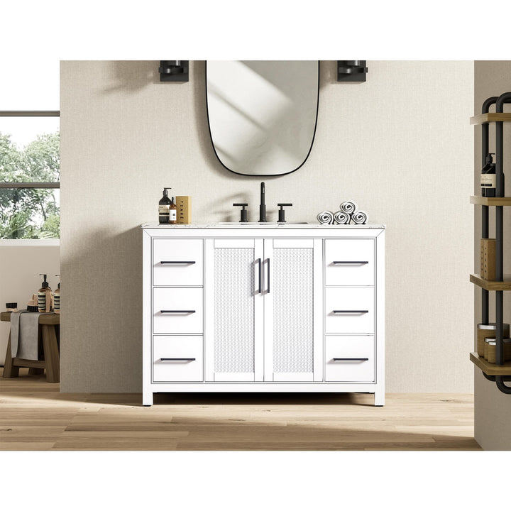 48 Inch Single Bathroom Vanity In White - View 2 - Joshua Marshal