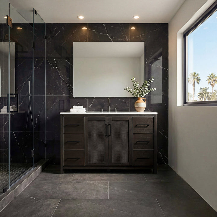54 Inch Single Bathroom Vanity In Chocolate Oak - View 2 - Joshua Marshal