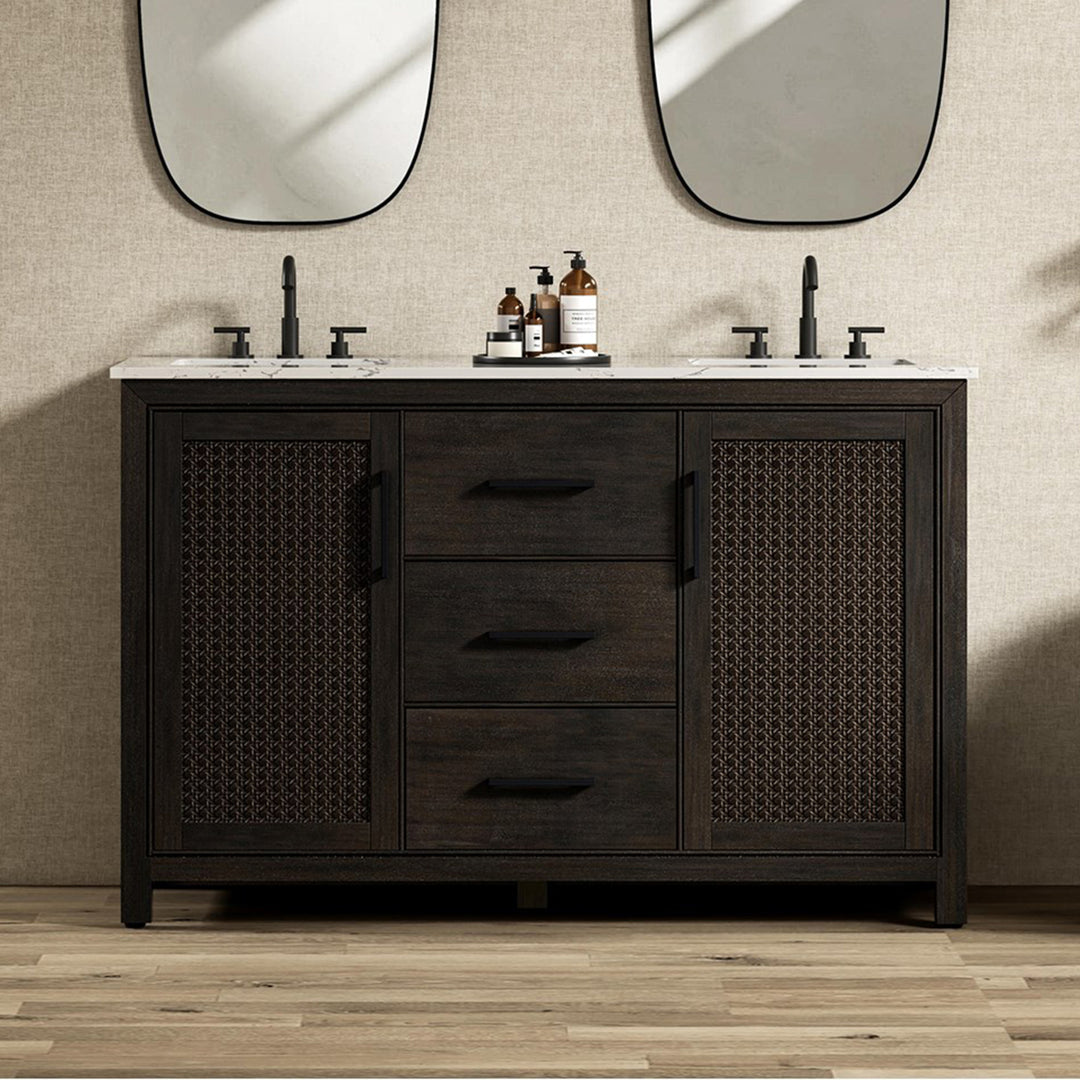 54 Inch Double Bathroom Vanity In Chocolate Oak Chocolate Oak Finish - KITCHEN & BATH by Joshua Marshal