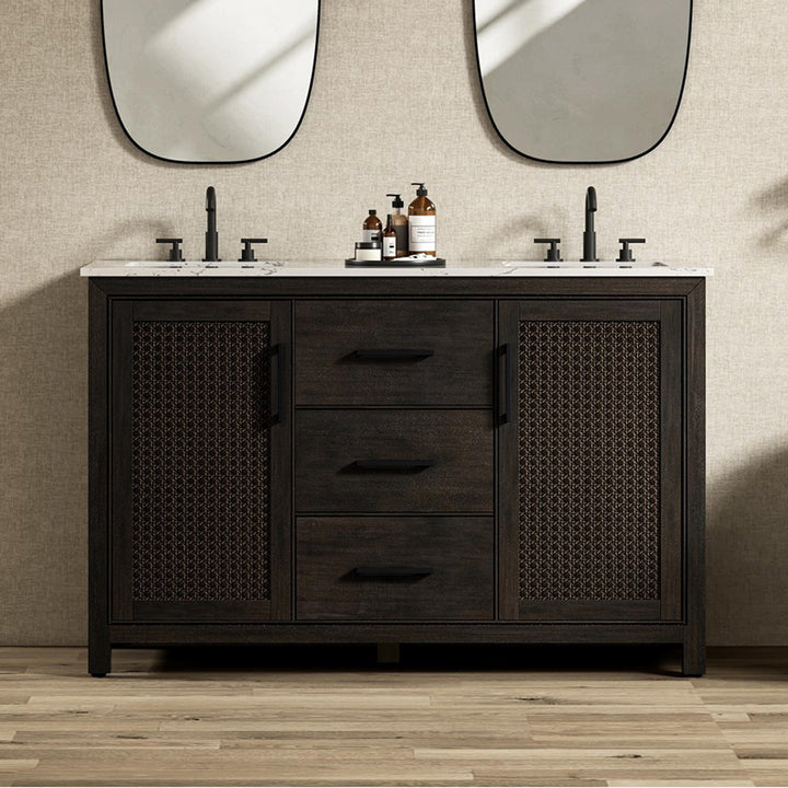 54 Inch Double Bathroom Vanity In Chocolate Oak Chocolate Oak Finish - KITCHEN & BATH by Joshua Marshal