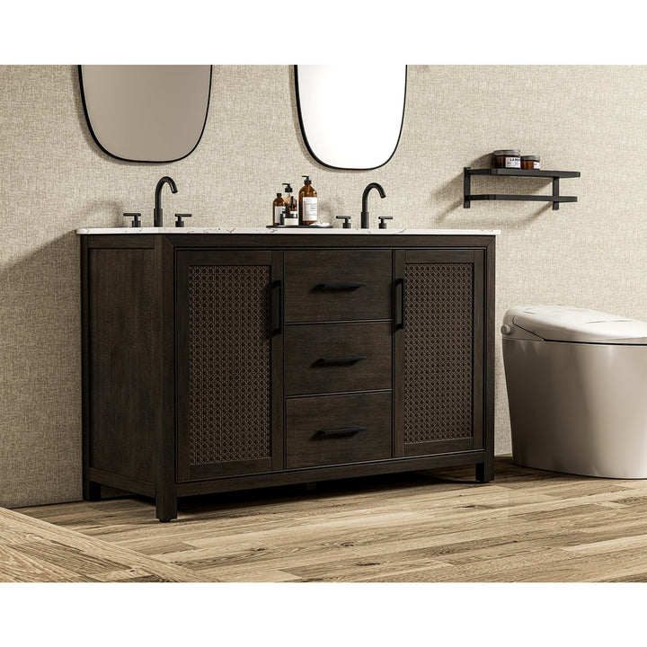 54 Inch Double Bathroom Vanity In Chocolate Oak - View 2 - Joshua Marshal