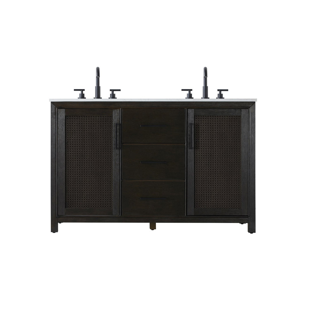 54 Inch Double Bathroom Vanity In Chocolate Oak - View 3 - Joshua Marshal