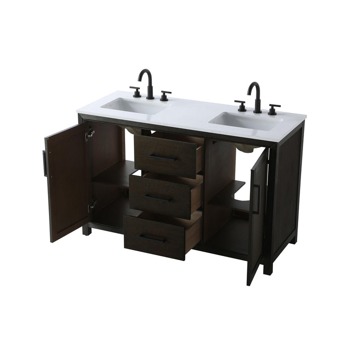 54 Inch Double Bathroom Vanity In Chocolate Oak - View 4 - Joshua Marshal