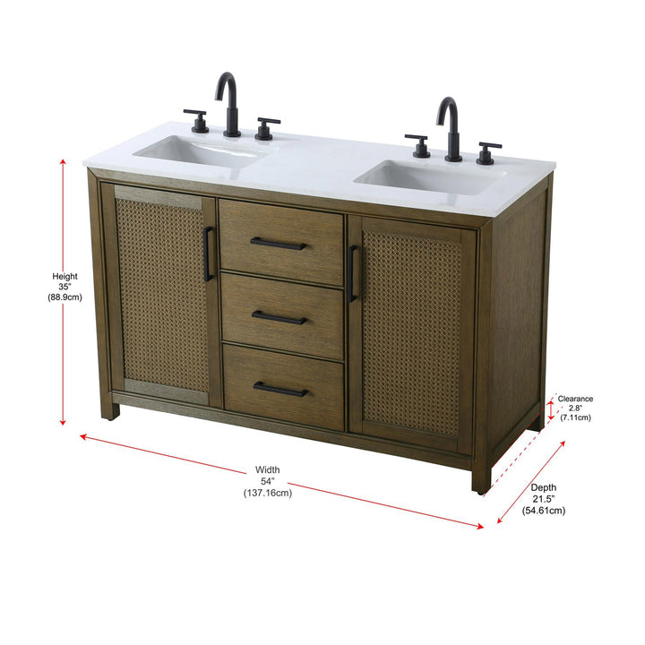 54 Inch Double Bathroom Vanity In Hazel Oak - View 4 - Joshua Marshal