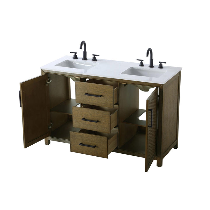 54 Inch Double Bathroom Vanity In Hazel Oak - View 5 - Joshua Marshal