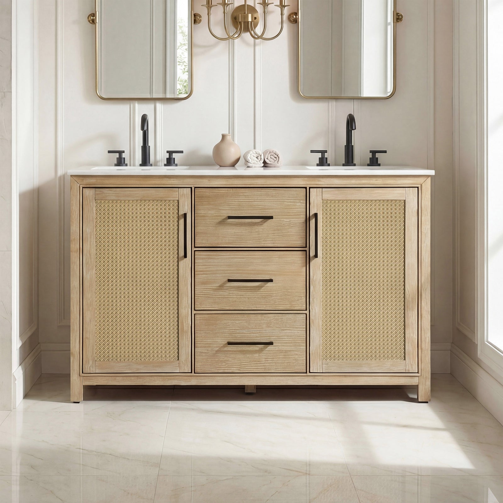 54 Inch Double Bathroom Vanity In Linen Oak Linen Oak Finish - KITCHEN & BATH by Joshua Marshal