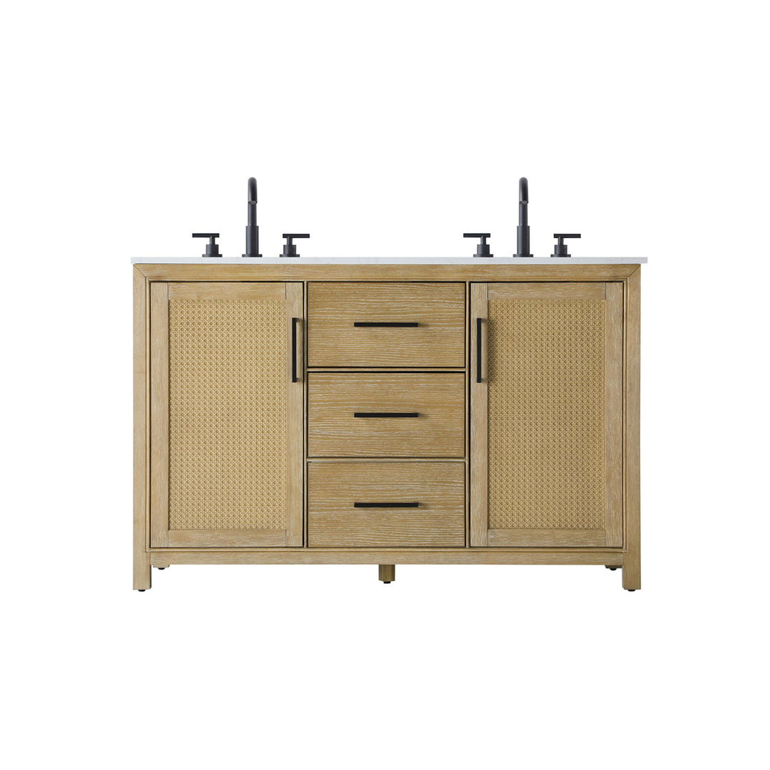 54 Inch Double Bathroom Vanity In Linen Oak - View 3 - Joshua Marshal