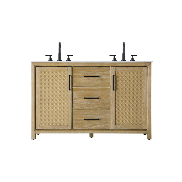 54 Inch Double Bathroom Vanity In Linen Oak - View 3 - Joshua Marshal