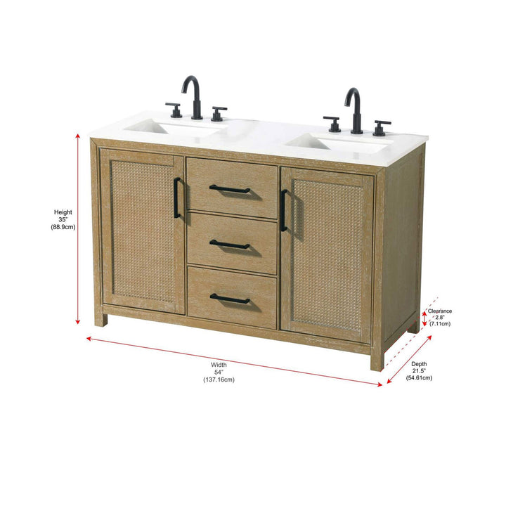 54 Inch Double Bathroom Vanity In Linen Oak - View 4 - Joshua Marshal
