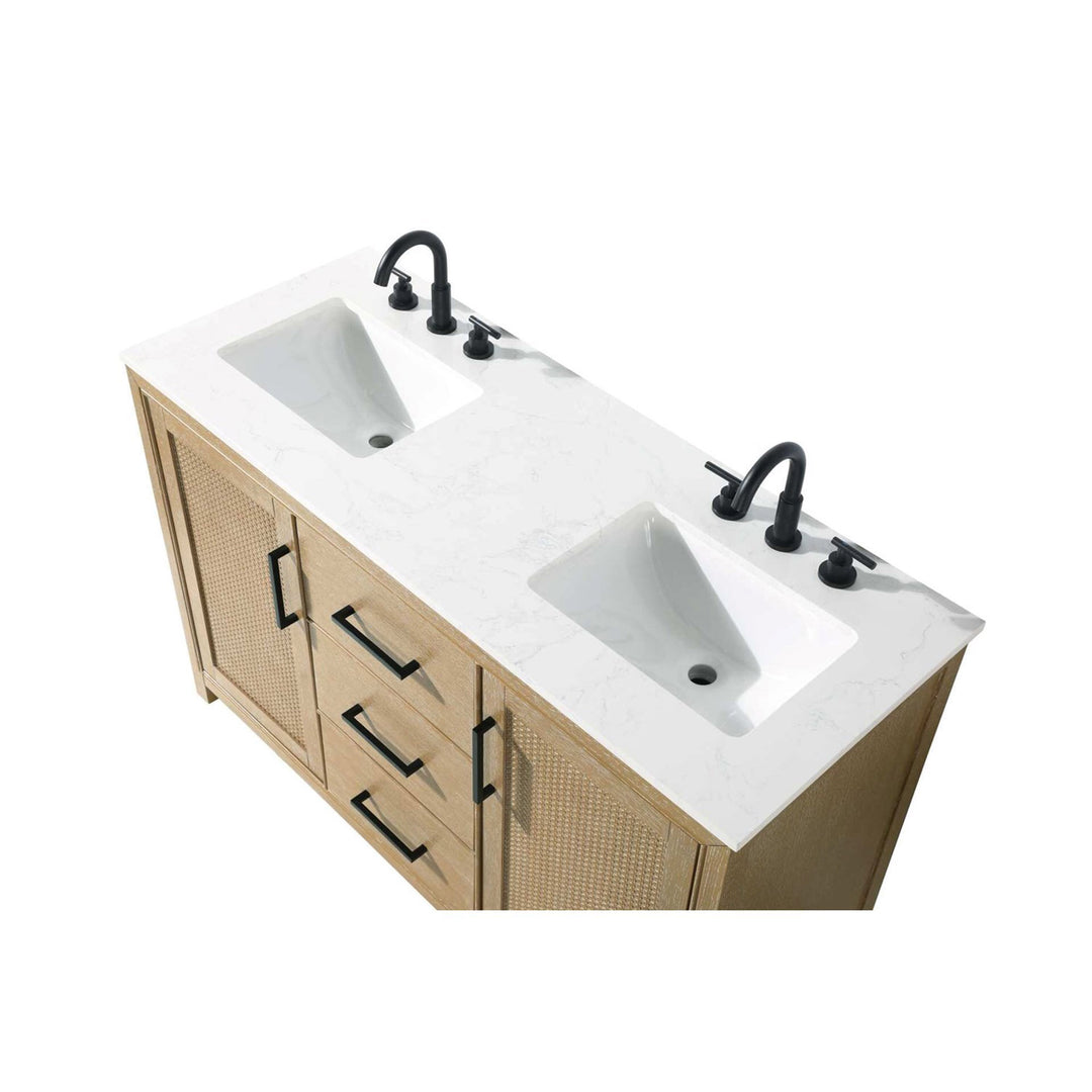 54 Inch Double Bathroom Vanity In Linen Oak - View 5 - Joshua Marshal
