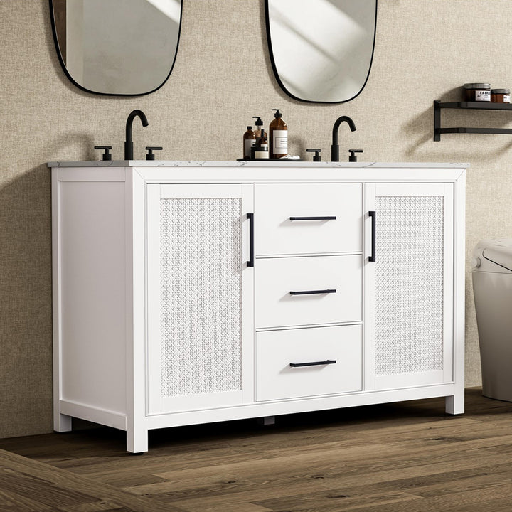 54 Inch Double Bathroom Vanity In White White Finish - KITCHEN & BATH by Joshua Marshal