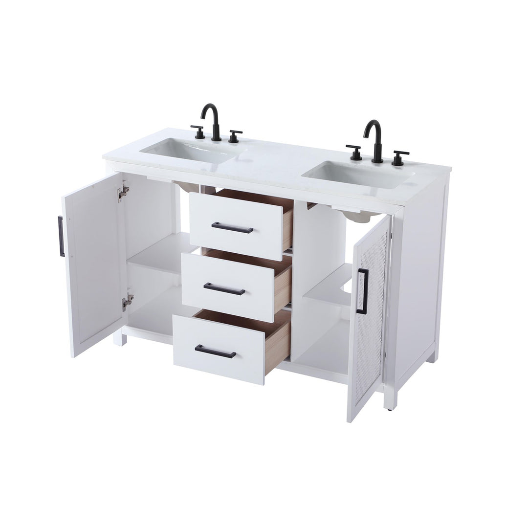 54 Inch Double Bathroom Vanity In White - View 4 - Joshua Marshal