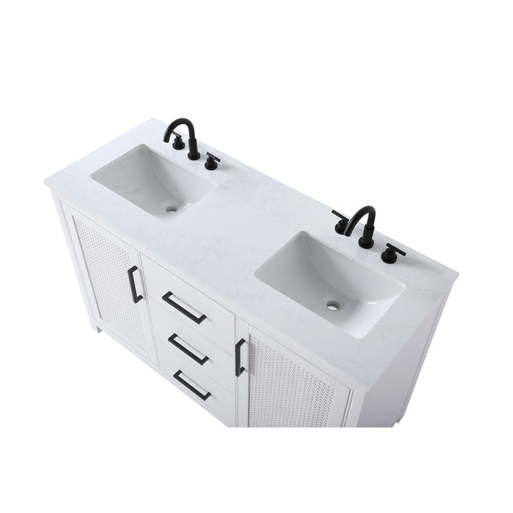 54 Inch Double Bathroom Vanity In White - View 5 - Joshua Marshal