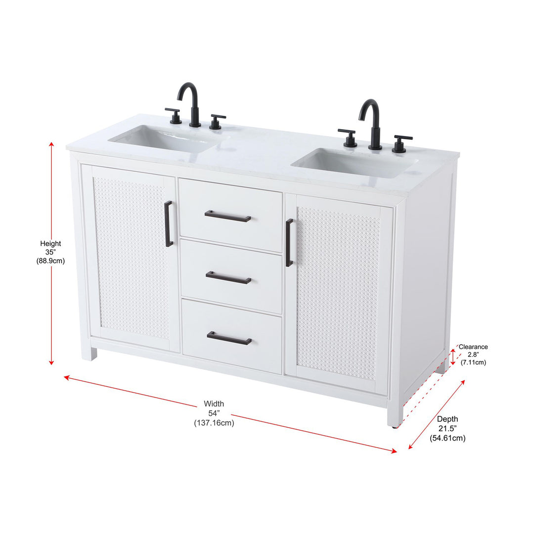 54 Inch Double Bathroom Vanity In White - View 6 - Joshua Marshal