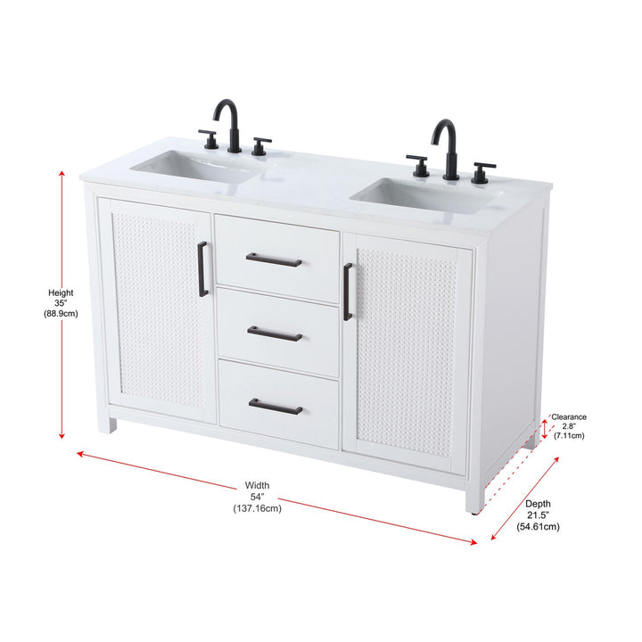 54 Inch Double Bathroom Vanity In White - View 6 - Joshua Marshal