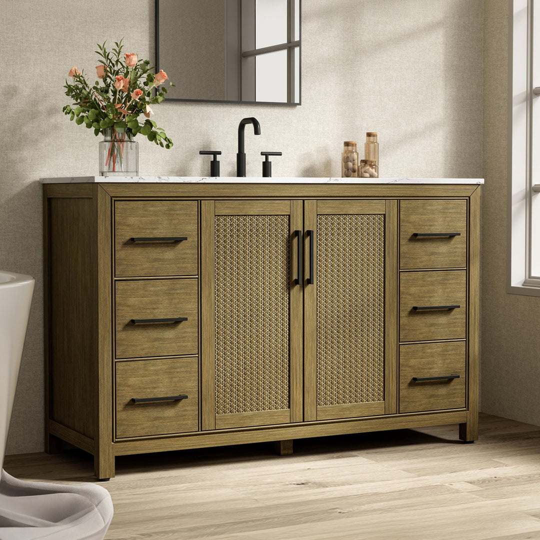 54 Inch Single Bathroom Vanity In Hazel Oak Hazel Oak Finish - KITCHEN & BATH by Joshua Marshal