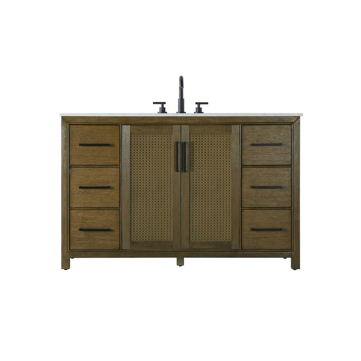 54 Inch Single Bathroom Vanity In Hazel Oak - View 3 - Joshua Marshal