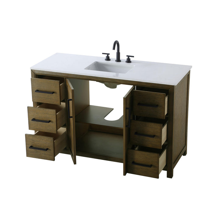 54 Inch Single Bathroom Vanity In Hazel Oak - View 4 - Joshua Marshal