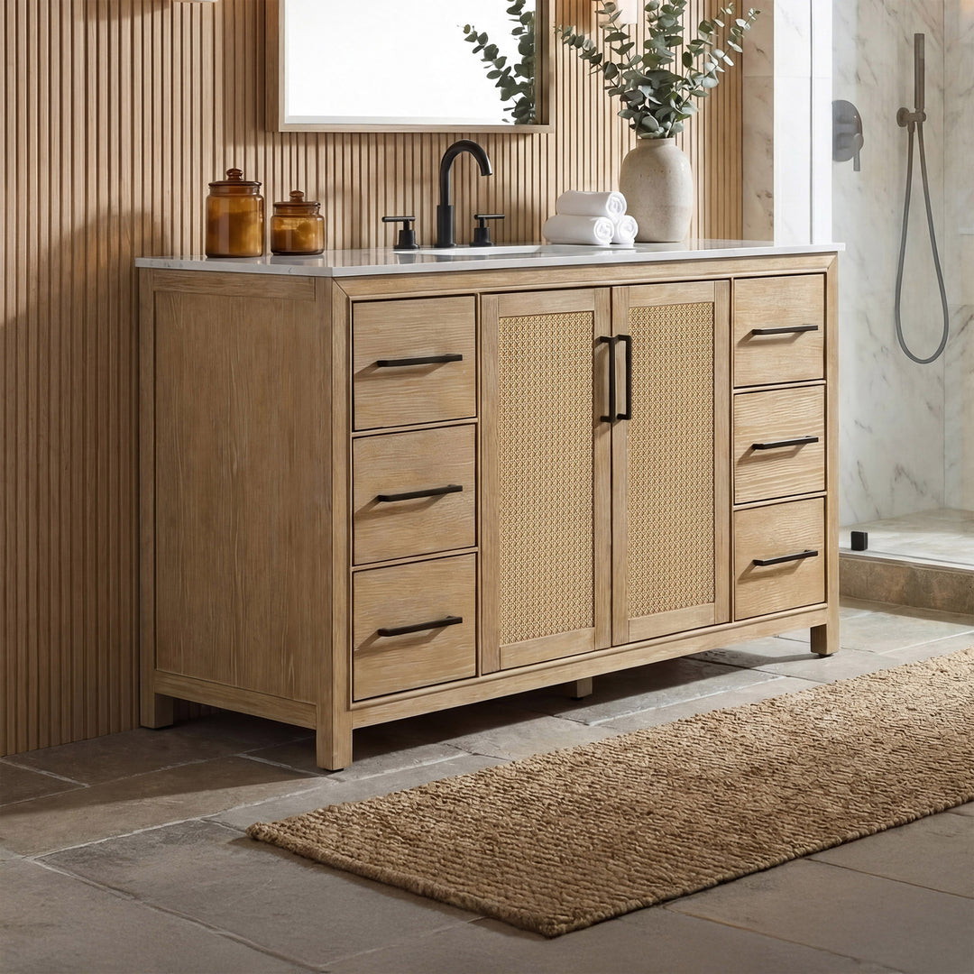 54 Inch Single Bathroom Vanity In Linen Oak Linen Oak Finish - KITCHEN & BATH by Joshua Marshal