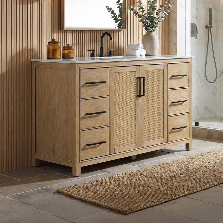 54 Inch Single Bathroom Vanity In Linen Oak Linen Oak Finish - KITCHEN & BATH by Joshua Marshal