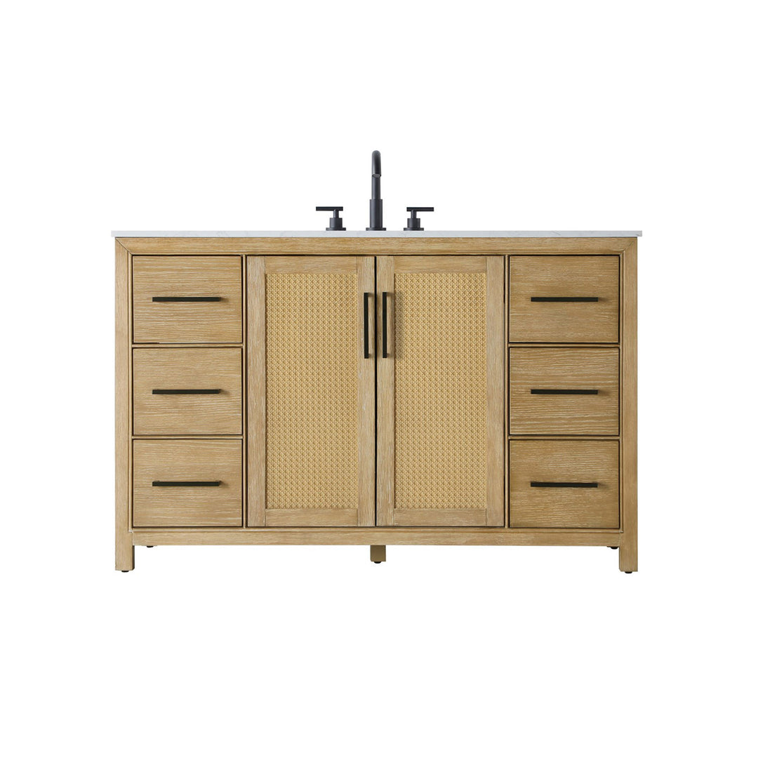 54 Inch Single Bathroom Vanity In Linen Oak - View 3 - Joshua Marshal