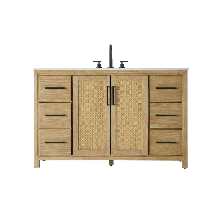 54 Inch Single Bathroom Vanity In Linen Oak - View 3 - Joshua Marshal