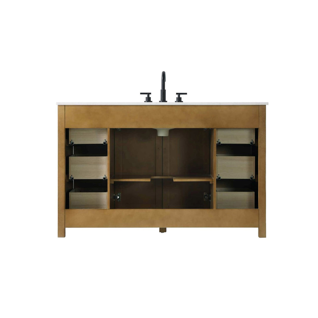 54 Inch Single Bathroom Vanity In Linen Oak - View 6 - Joshua Marshal