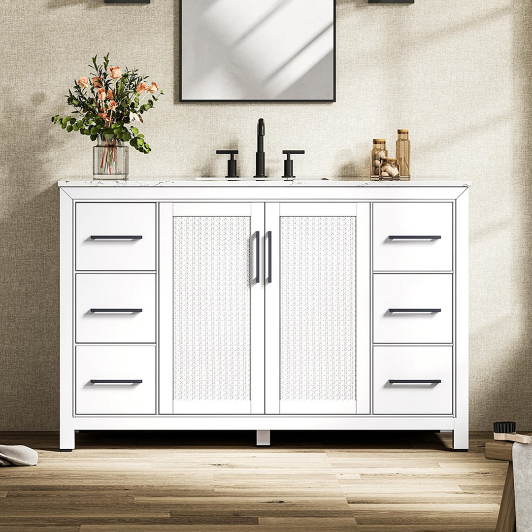 54 Inch Single Bathroom Vanity In White White Finish - KITCHEN & BATH by Joshua Marshal