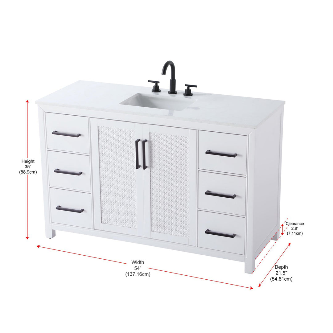 54 Inch Single Bathroom Vanity In White - View 6 - Joshua Marshal