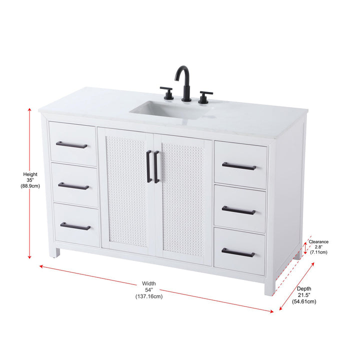 54 Inch Single Bathroom Vanity In White - View 6 - Joshua Marshal