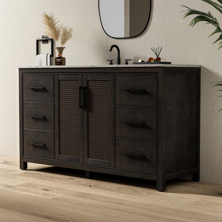 60 Inch Single Bathroom Vanity In Chocolate Oak Chocolate Oak Finish - KITCHEN & BATH by Joshua Marshal