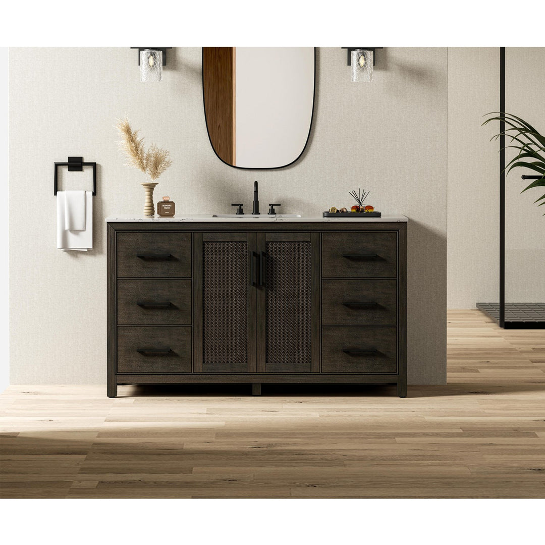 60 Inch Single Bathroom Vanity In Chocolate Oak - View 2 - Joshua Marshal