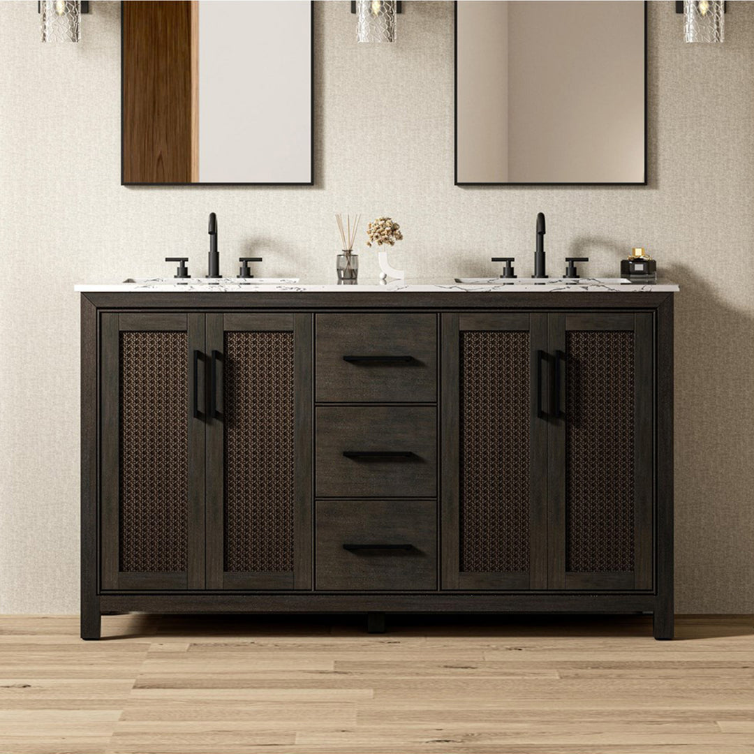 60 Inch Double Bathroom Vanity In Chocolate Oak Chocolate Oak Finish - KITCHEN & BATH by Joshua Marshal