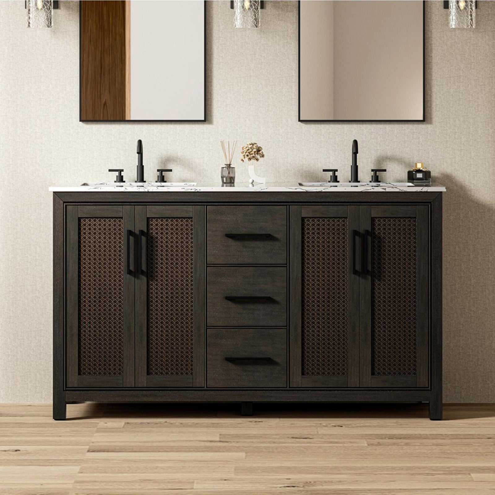60 Inch Double Bathroom Vanity In Chocolate Oak Chocolate Oak Finish - KITCHEN & BATH by Joshua Marshal