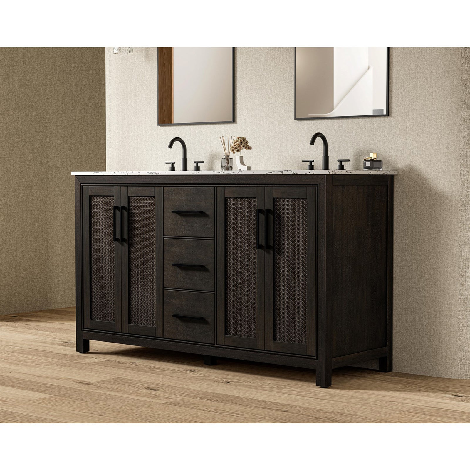 60 Inch Double Bathroom Vanity In Chocolate Oak - View 2 - Joshua Marshal
