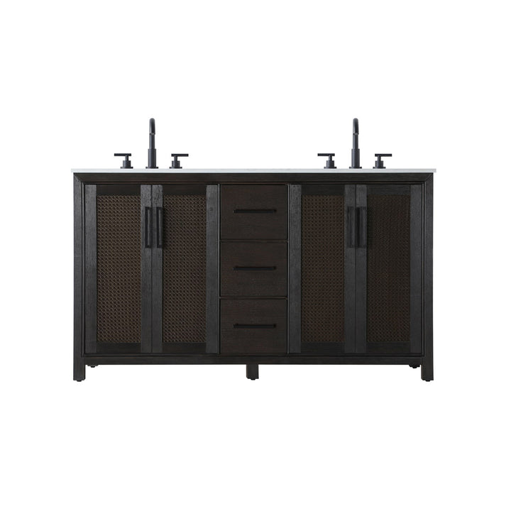 60 Inch Double Bathroom Vanity In Chocolate Oak - View 3 - Joshua Marshal