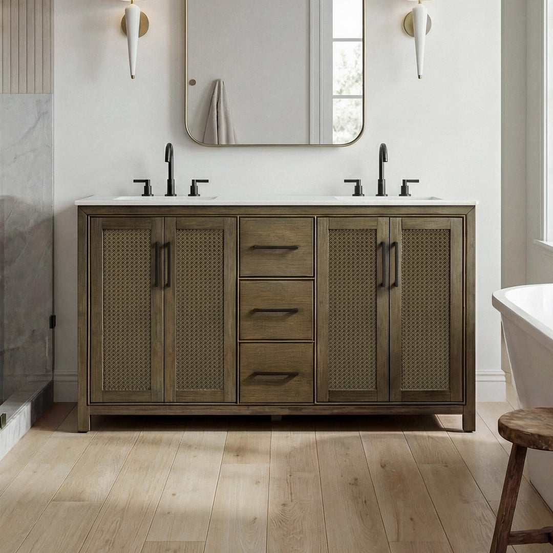 60 Inch Double Bathroom Vanity In Hazel Oak Hazel Oak Finish - KITCHEN & BATH by Joshua Marshal