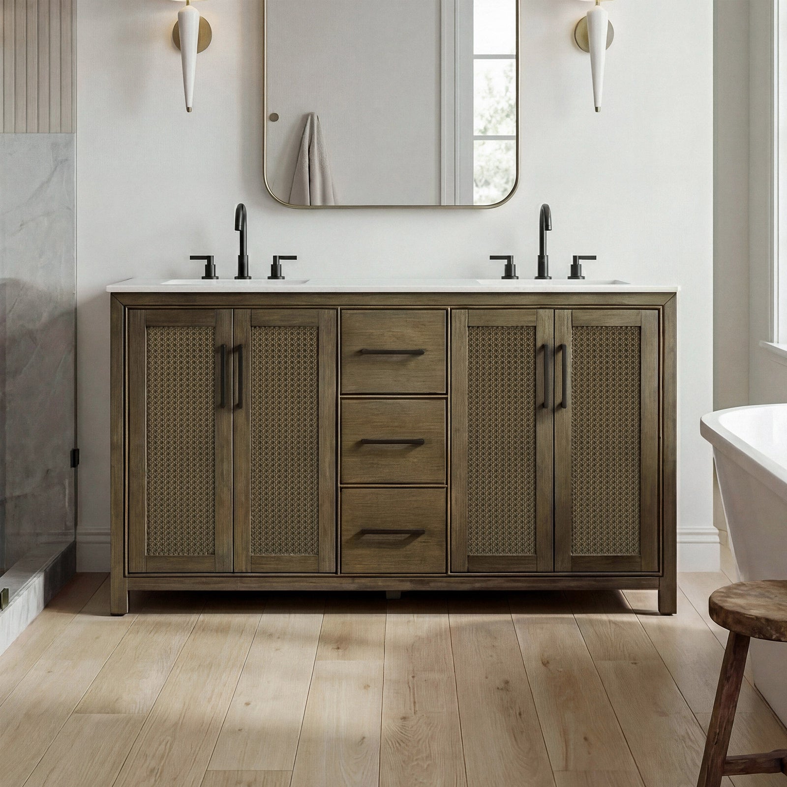 60 Inch Double Bathroom Vanity In Hazel Oak Hazel Oak Finish - KITCHEN & BATH by Joshua Marshal
