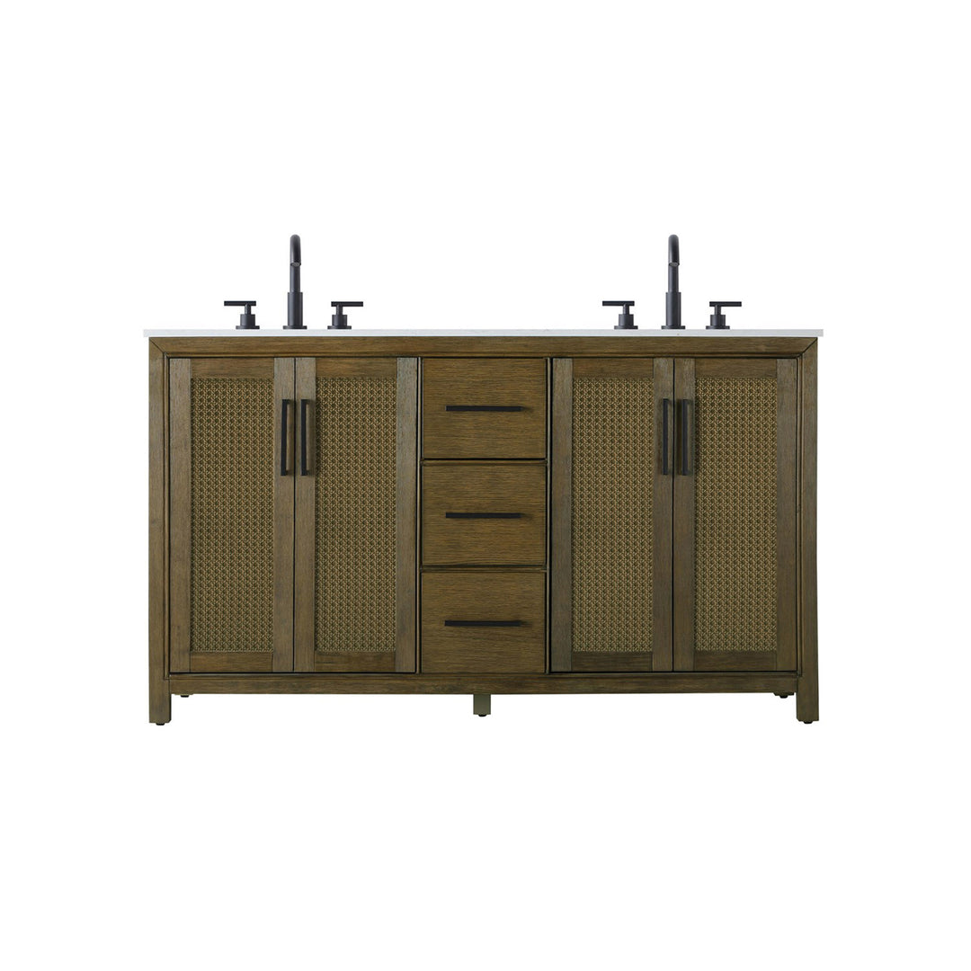 60 Inch Double Bathroom Vanity In Hazel Oak - View 3 - Joshua Marshal