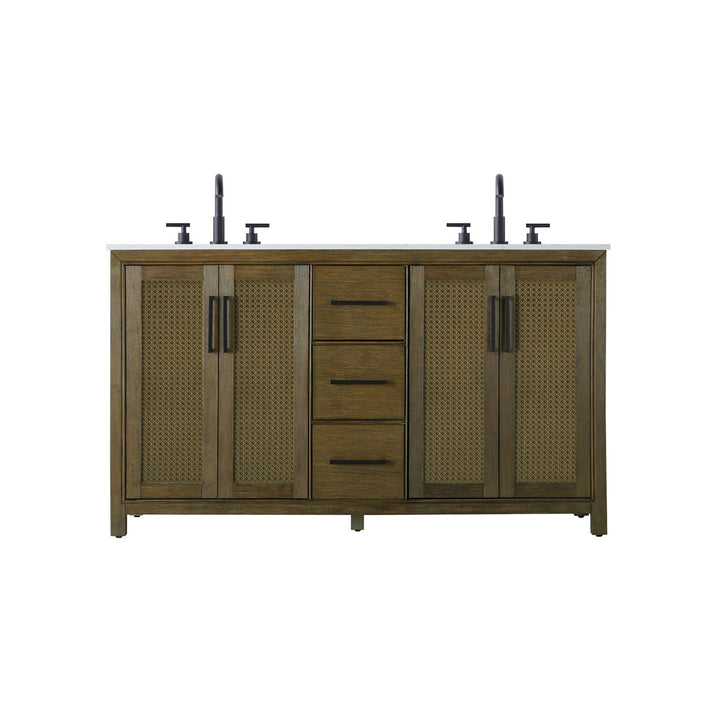60 Inch Double Bathroom Vanity In Hazel Oak - View 3 - Joshua Marshal