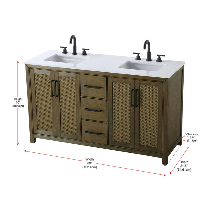 60 Inch Double Bathroom Vanity In Hazel Oak - View 4 - Joshua Marshal