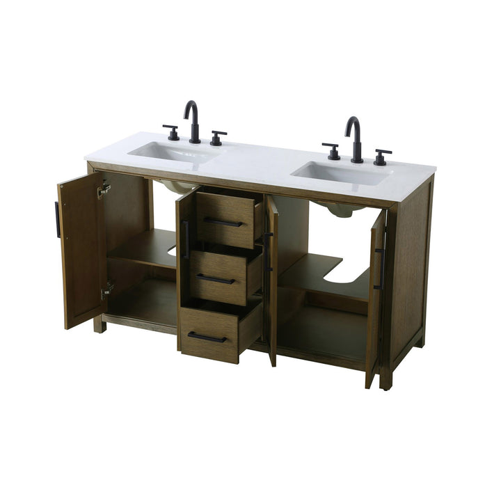 60 Inch Double Bathroom Vanity In Hazel Oak - View 5 - Joshua Marshal