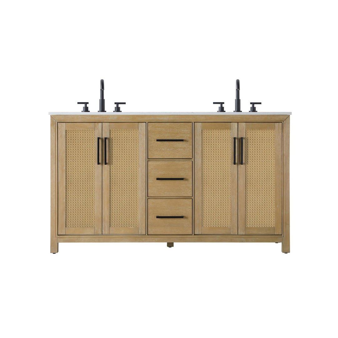 60 Inch Double Bathroom Vanity In Linen Oak - View 3 - Joshua Marshal