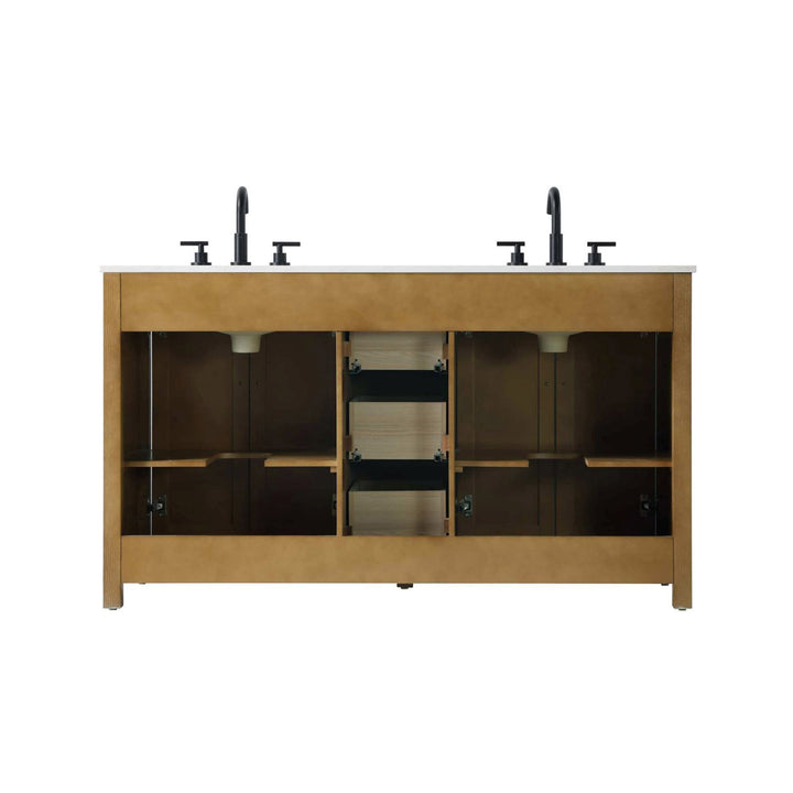 60 Inch Double Bathroom Vanity In Linen Oak - View 6 - Joshua Marshal