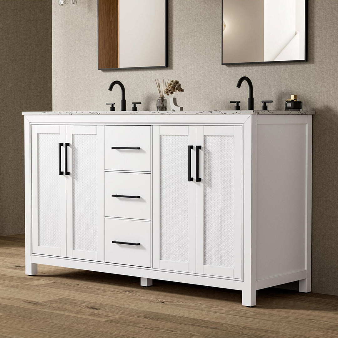 60 Inch Double Bathroom Vanity In White White Finish - KITCHEN & BATH by Joshua Marshal
