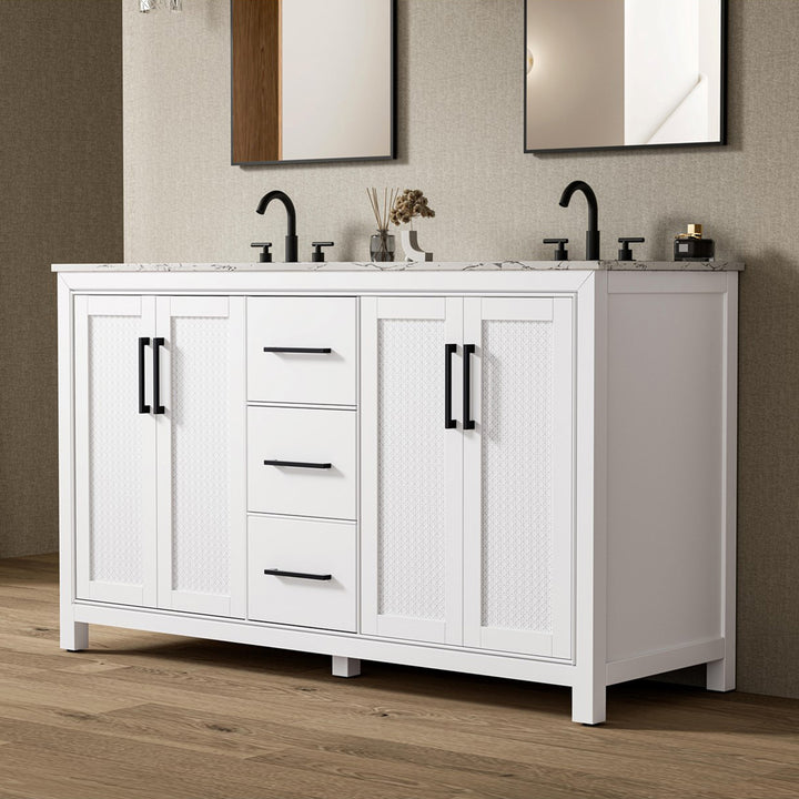 60 Inch Double Bathroom Vanity In White White Finish - KITCHEN & BATH by Joshua Marshal