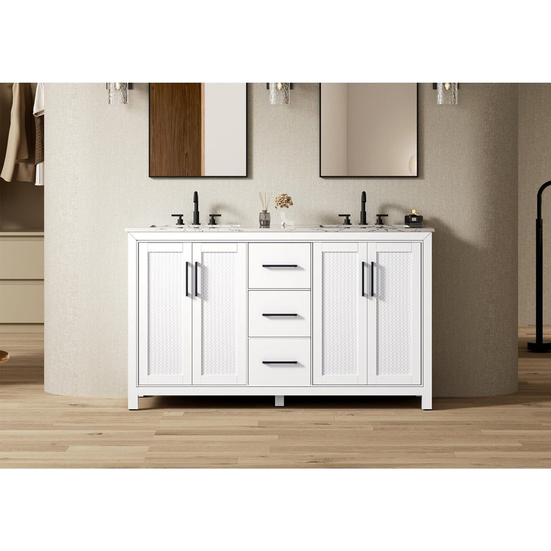 60 Inch Double Bathroom Vanity In White - View 2 - Joshua Marshal