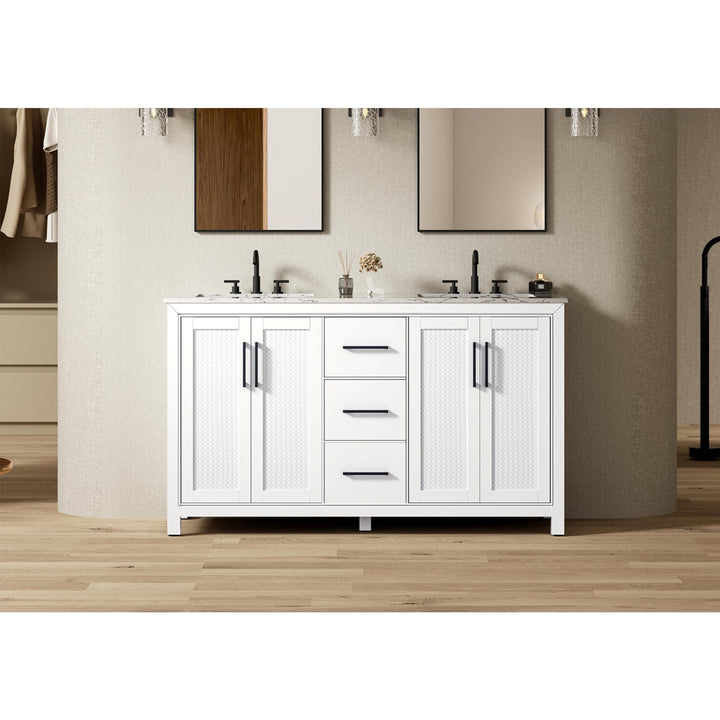 60 Inch Double Bathroom Vanity In White - View 2 - Joshua Marshal