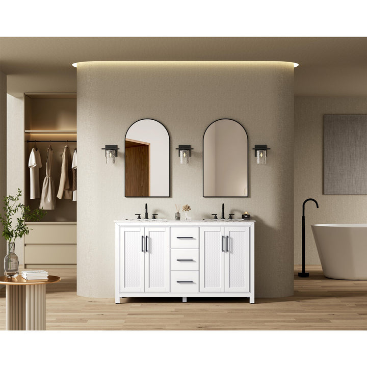 60 Inch Double Bathroom Vanity In White - View 3 - Joshua Marshal
